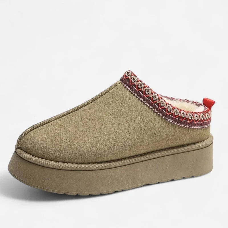 Platform Slippers Black Suede - Beige