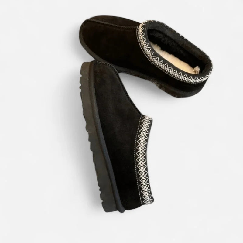 Platform Slippers Black Suede - Black