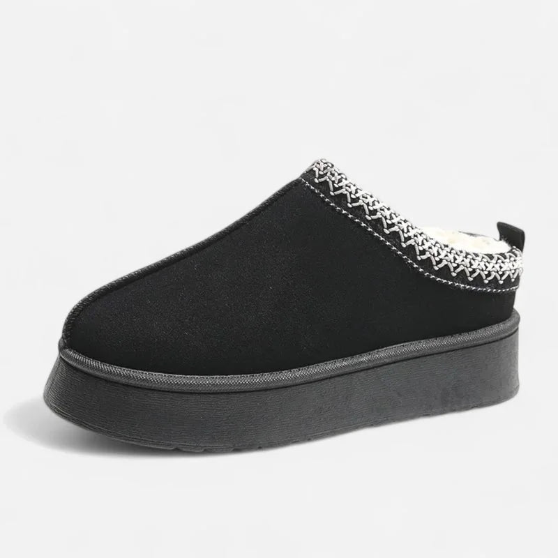Platform Slippers Black Suede - Black