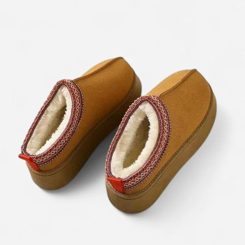 Platform Slippers Black Suede - Brown