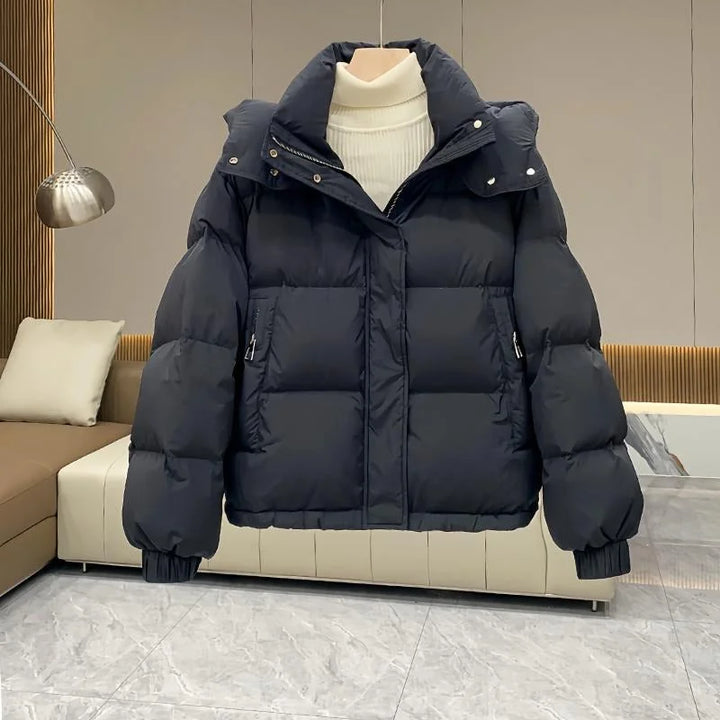 Puffer Jacket Black High Neck - Black