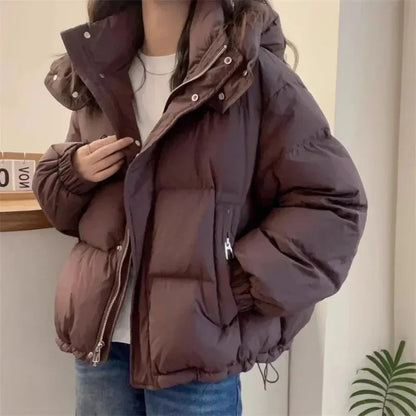 Puffer Jacket Black High Neck - Brown