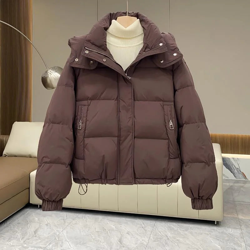 Puffer Jacket Black High Neck - Brown