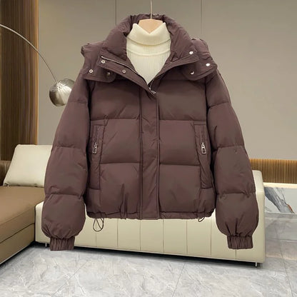 Puffer Jacket Black High Neck - Brown