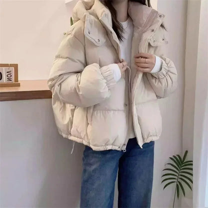 Puffer Jacket Black High Neck - White
