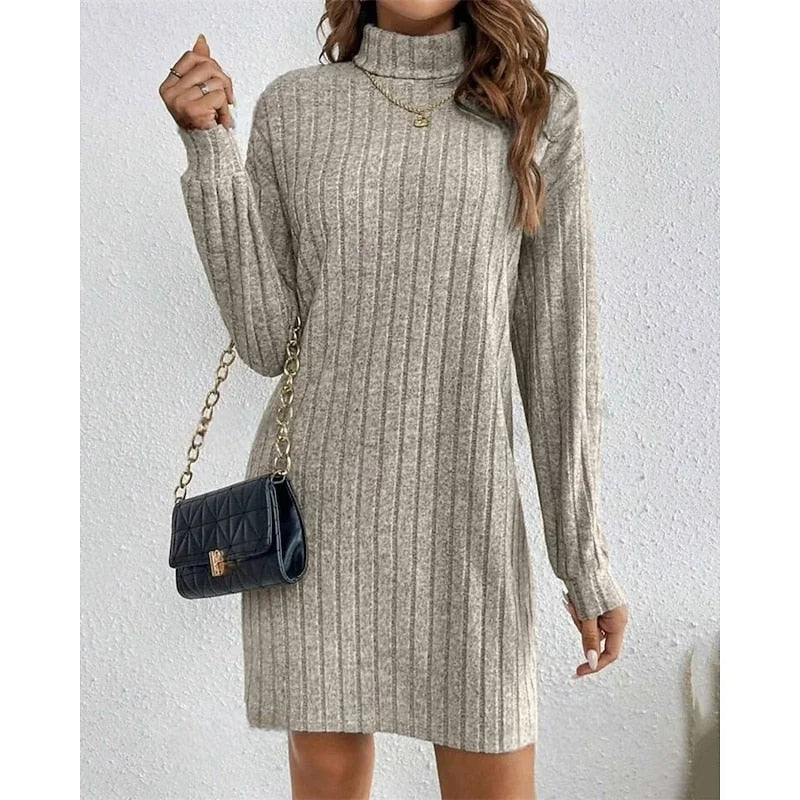 Sweater Dress Black Ribbed Turtleneck - Apricot