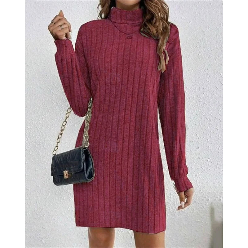 Sweater Dress Black Ribbed Turtleneck - Wine