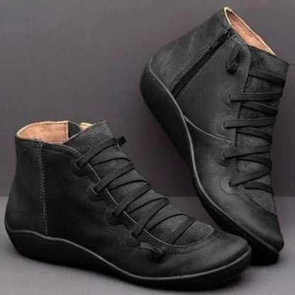 Ankle Boots Black Lace-Up Side Zip - Black