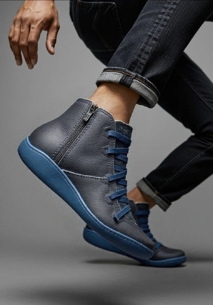 Ankle Boots Black Lace-Up Side Zip - Blue