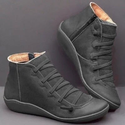 Ankle Boots Black Lace-Up Side Zip - Grey