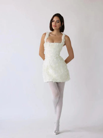 Corset Mini Dress Black Rose - White