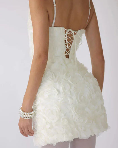 Corset Mini Dress Black Rose - White