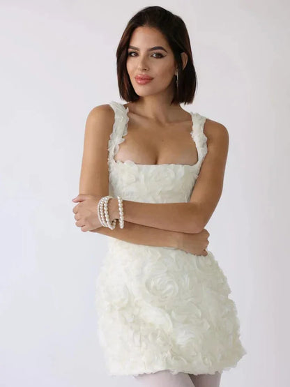 Corset Mini Dress Black Rose - White