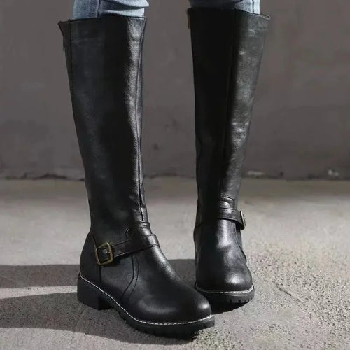 Knee High Boots Black Buckle