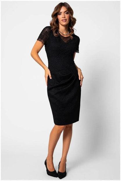 Lace Cocktail Dress Black Short Sleeve - Black