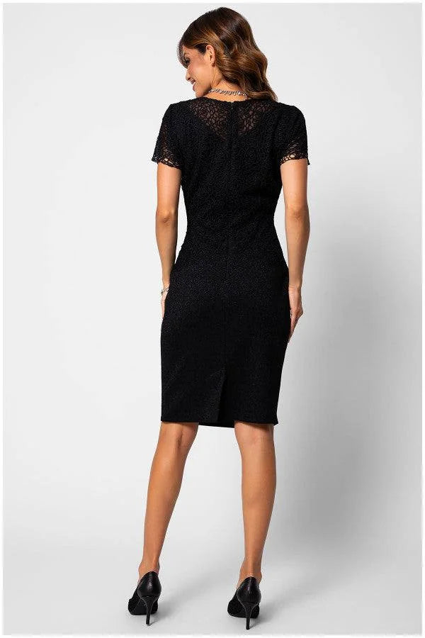 Lace Cocktail Dress Black Short Sleeve - Black