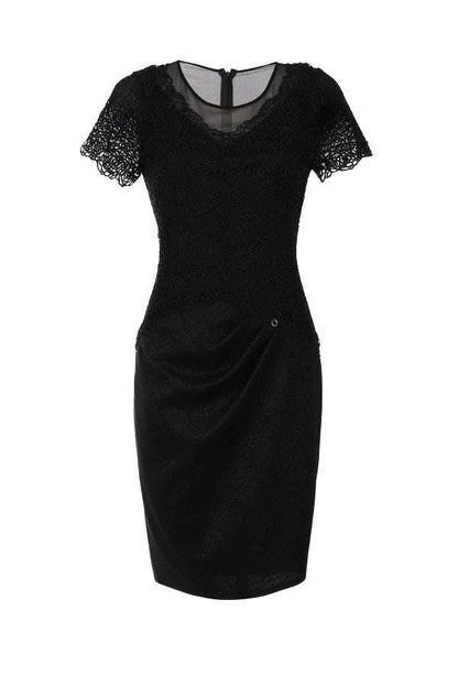 Lace Cocktail Dress Black Short Sleeve - Black