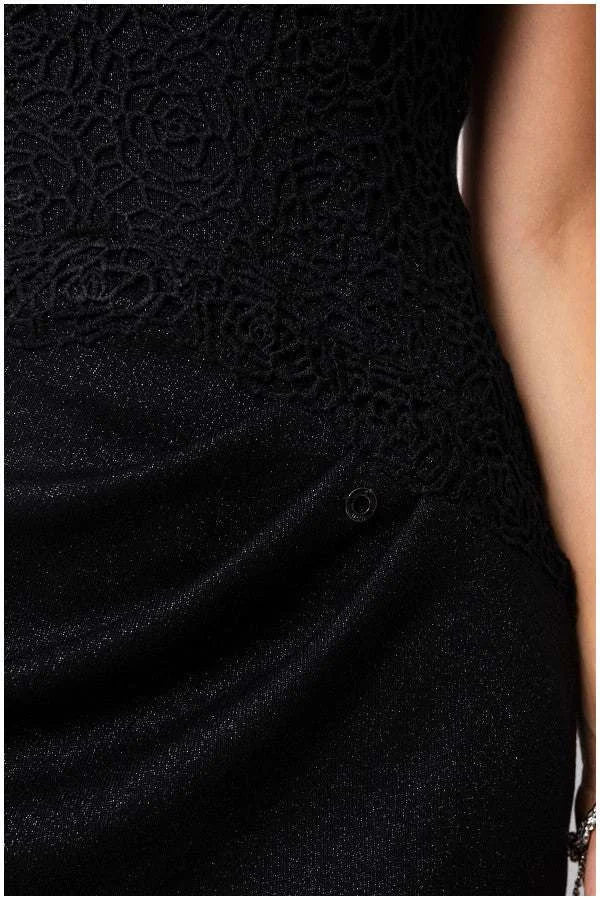 Lace Cocktail Dress Black Short Sleeve - Black