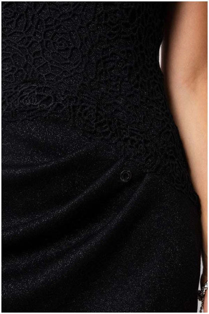 Lace Cocktail Dress Black Short Sleeve - Black