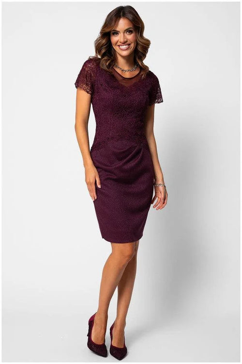 Lace Cocktail Dress Burgundy Short Sleeve