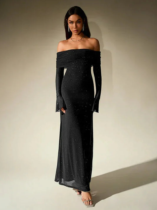 Off Shoulder Maxi Dress Black - Black