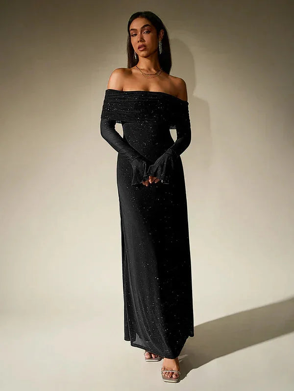 Off Shoulder Maxi Dress Black - Black