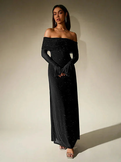 Off Shoulder Maxi Dress Black - Black
