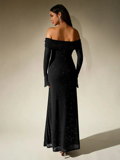 Off Shoulder Maxi Dress Black - Black