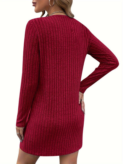 Sweater Dress Burgundy Zip Neck - Burgundy