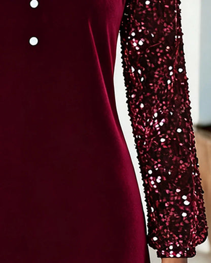 Velvet Dress Red Sequin Sleeve - Red