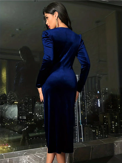 Velvet Midi Dress Crimson Wrap - Navy