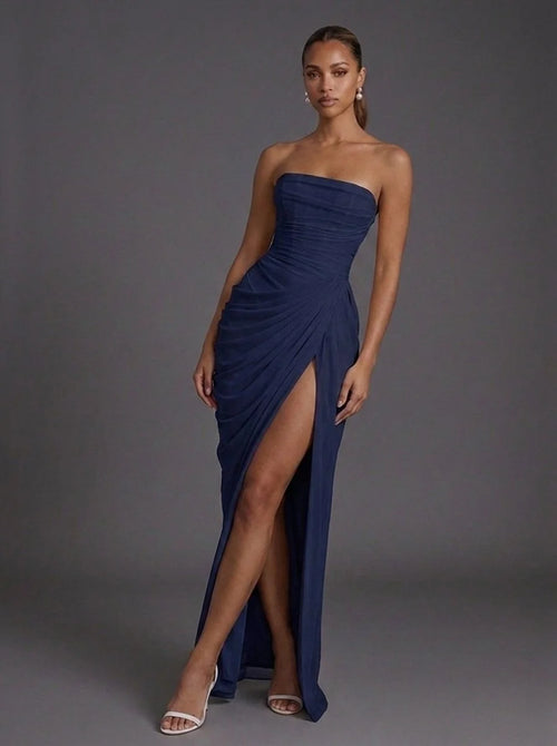 Corset Maxi Dress Navy Strapless Slit