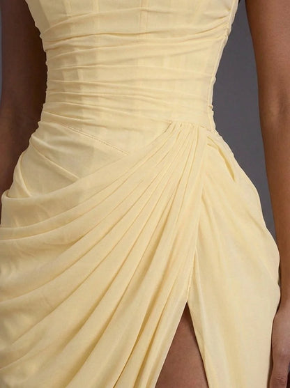 Corset Maxi Dress Navy Strapless Slit - Navy