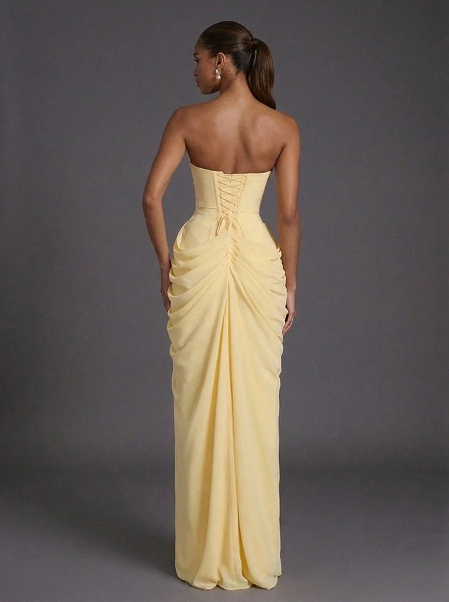 Corset Maxi Dress Navy Strapless Slit - Navy