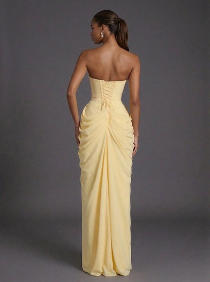 Corset Maxi Dress Navy Strapless Slit - Navy