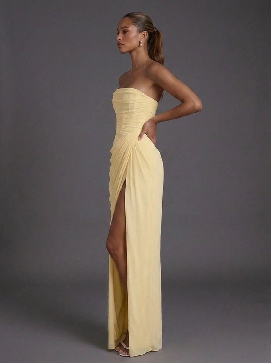 Corset Maxi Dress Navy Strapless Slit - Navy