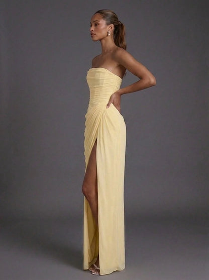 Corset Maxi Dress Navy Strapless Slit - Navy