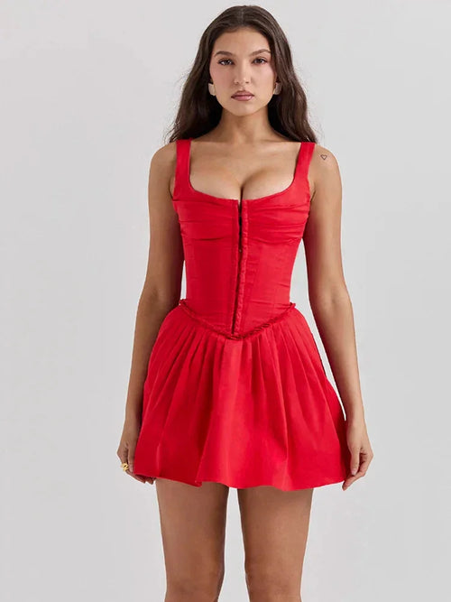 Corset Mini Dress Red Tulle Skirt