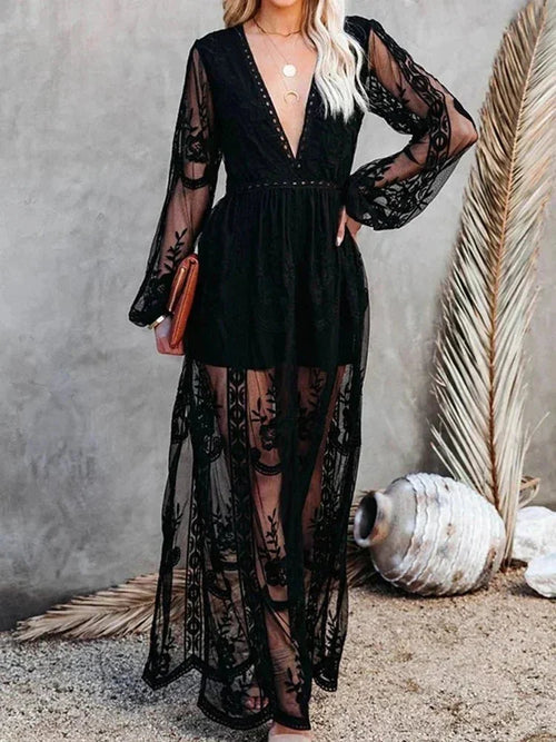 Lace Maxi Dress Black Long Sleeve