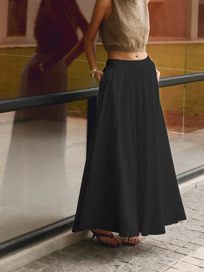 Maxi Skirt Black High Waist A-Line - Black