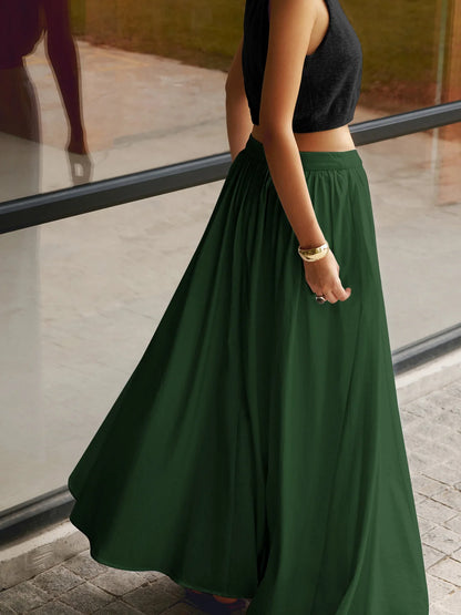 Maxi Skirt Black High Waist A-Line - Green