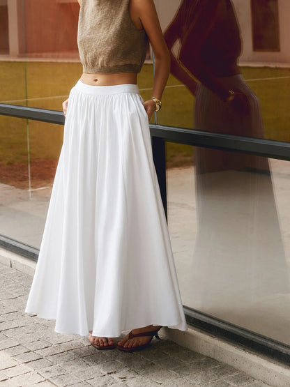 Maxi Skirt Black High Waist A-Line - White