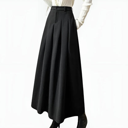 Maxi Skirt Black Pleated High Waist - Black