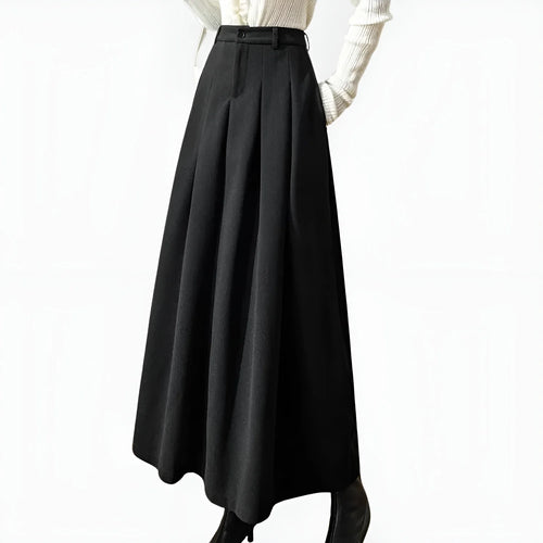 Maxi Skirt Black Pleated High Waist