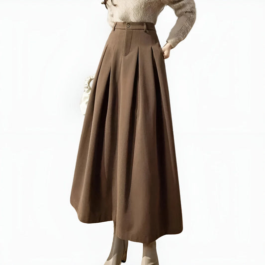 Maxi Skirt Black Pleated High Waist - Brown