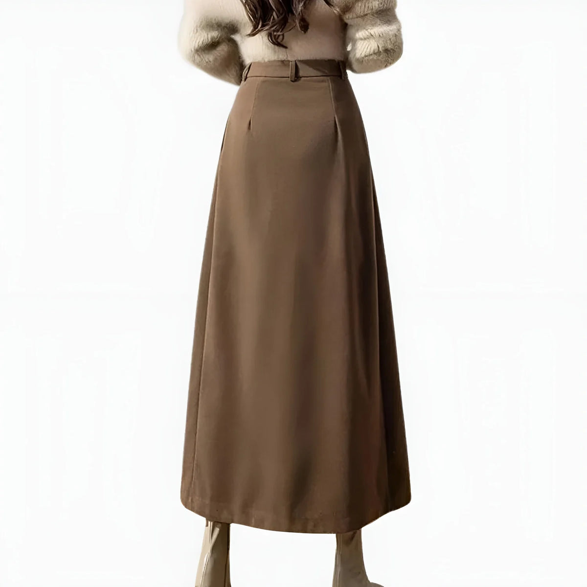 Maxi Skirt Black Pleated High Waist - Brown