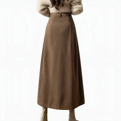 Maxi Skirt Black Pleated High Waist - Brown