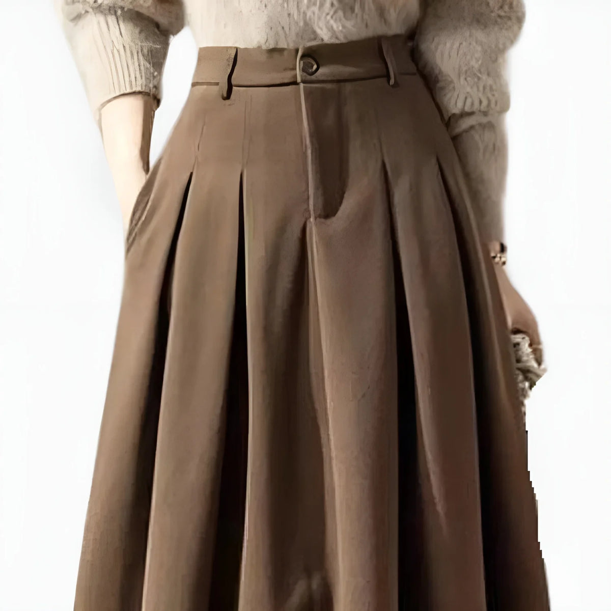 Maxi Skirt Black Pleated High Waist - Brown