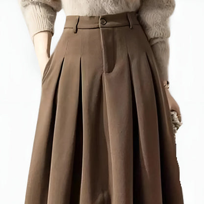 Maxi Skirt Black Pleated High Waist - Brown
