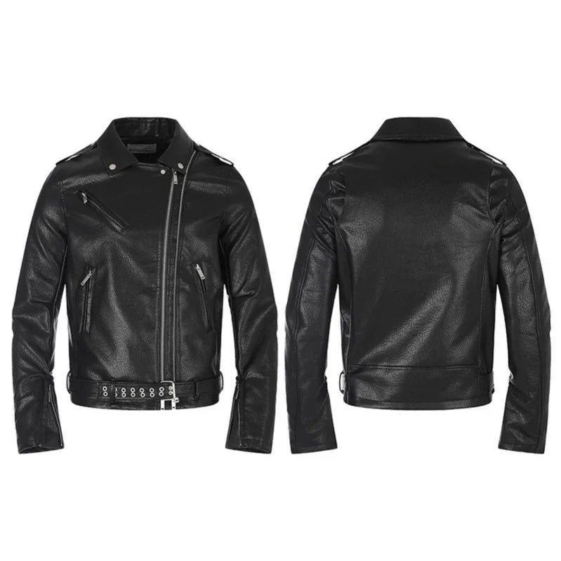 Men's Biker Jacket Black Asymmetric Zip - Black